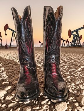 New Men's Black & Red Ostrich Leg Western Cowboy Boots By Montana, 10.5 andsome